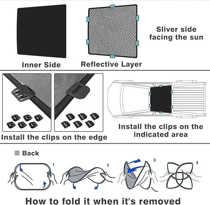 BestEvMod Foldable Roof Sunshade Compatible with 2024 2025 Tesla Cybertruck Accessories Upgraded Heat Reflective Tech Accessories Sunroof Reflective Sun Shade (Roof Sunshade)