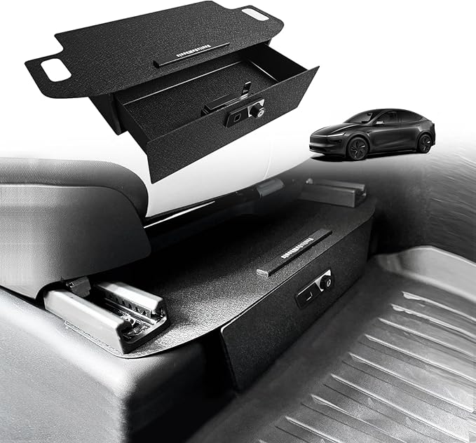 for 2026+ Tesla New Model Y Juniper Front Seat Safe Vault Patented Design Gun Safe Box Driver/Passenger Side Drawer LockBox Anti-Theft Biometric Fingerprint Lock