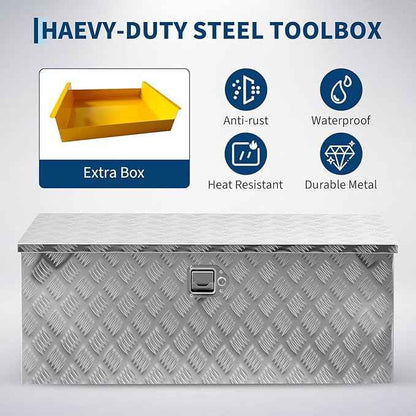 Heavy Duty Aluminum Truck Bed Tool Box 30'', Professional-Grade Storage Chest with Secure Lock, Gas Strut Lid, and Small Parts Organizer, Durable Heavy Duty Alu Tool Box for Pickup, RV, Trailer