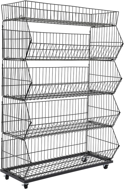 Retail Display Rack 5-Tier Market Merchandise Display Shelf Fruit Store Storage Shelf Vegetable Snack Basket Retail Store Supplies with Wheels for Home Store Market (18" D X 35" W X 55" H)