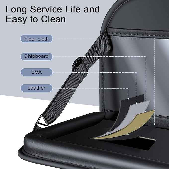 1 Pack Back Seat Car Organizer with Fold-Out Tray for 11" Tablets - Upgraded Nappa Leather, with Touchable PVC for 8" Mobile Phones, Including Tissue Dispenser, Suitable for Autos and SUVs, Black