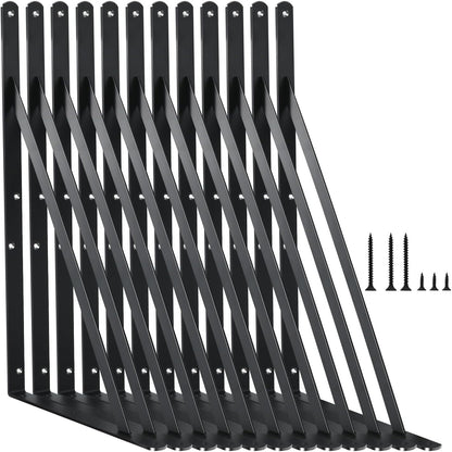 12 Pack L14 x H 10" Black Heavy Duty Shelf Brackets with Screws Metal Shelf Brackets Shelf Support Angle Brackets for Shelves L Brackets Heavy Duty Floating Shelf