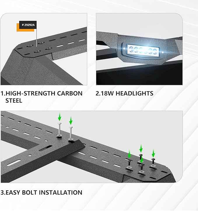 22" High Overland Bed Racks Truck Cargo Carrier Compatible with 2020-2026 Gladiator JT with LED Lights and Bed Rails, Full-Size Truck Rear Ladder Rack Back Cross Bars