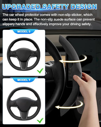 Shademax Custom-Fit for Tesla Steering Wheel Cover, Tesla Model Y / 3 2017-2025 2026 (Fit Model Y Juniper 2026/ Model 3 Highland) Suede Steering Wheel Cover Protector Model Y/ 3 Accessories (Gray)