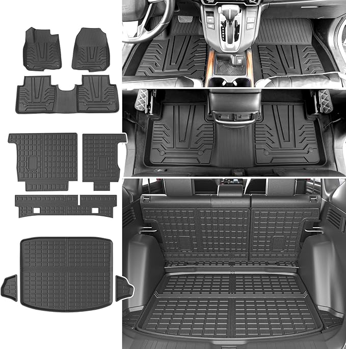 powoq Fuel Floor Mat Compatible with 2017-2022 Honda CRV Trunk Mat Floor Liner TPE Cargo Mat Replacement for 2017-2022 Honda CRV Accessories (Fit 17-22 Fuel Model, Trunk+Backrest+Floor Mat)