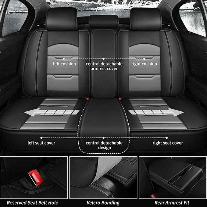 YORKNEIC Seat Covers for Dodge Dart 2013-2016:2 Row 5 Seat Full Set Faux Leather Car Seat Covers Waterproof Car Seat Protectors with Airbag Compatible Cushion(5 Seat Full Set,Black&Grey)