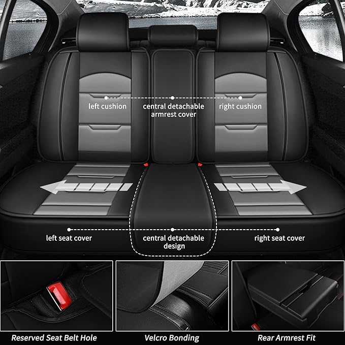 YORKNEIC Seat Covers for Ford Bronco Sport 2021-2024 2025 2026: 2 Row 5 Seat Full Set Leather Car Seat Covers Cushion (5 Seat Full Set, Black&Grey)