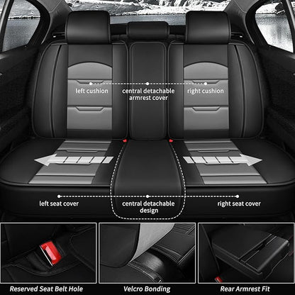 YORKNEIC Seat Covers for Ford Bronco Sport 2021-2024 2025 2026: 2 Row 5 Seat Full Set Leather Car Seat Covers Cushion (5 Seat Full Set, Black&Grey)