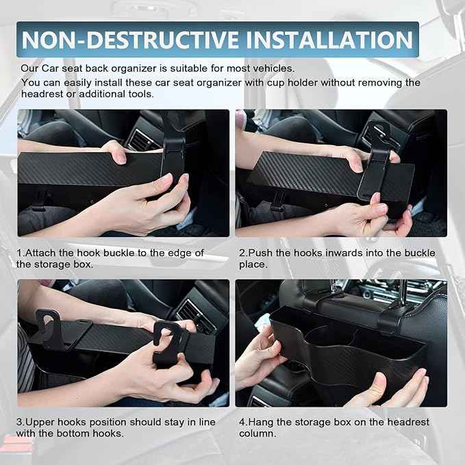 Backseat Car Organizer with Cup Holder - Multifunctional Back Seat Car Organizer with Two Seat Hooks, Fits Most Cars, Can Hold Snacks, Canned Drinks & Phones, Perfect for Travel
