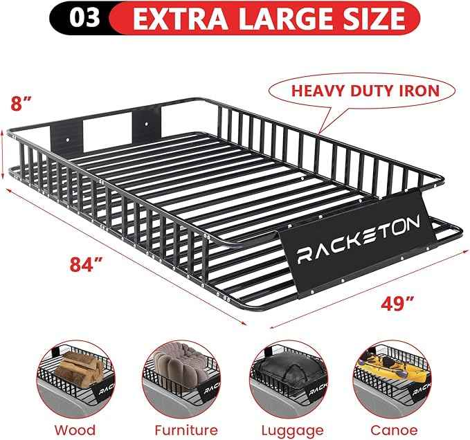 84” x 49” x 8” Large SUV Roof Rack Cargo Basket