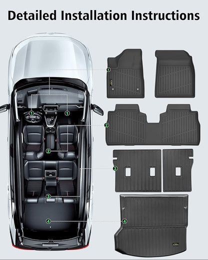 Floor Mats Custom Fit for Chevy Equinox EV 2025 Trunk Mat with Backrest Mat All Weather TPE Rubber Cargo Liner Anti-Slip Full Set for Equinox Accessories (Trunk Mat+Backrest Mats+Floor Mats)
