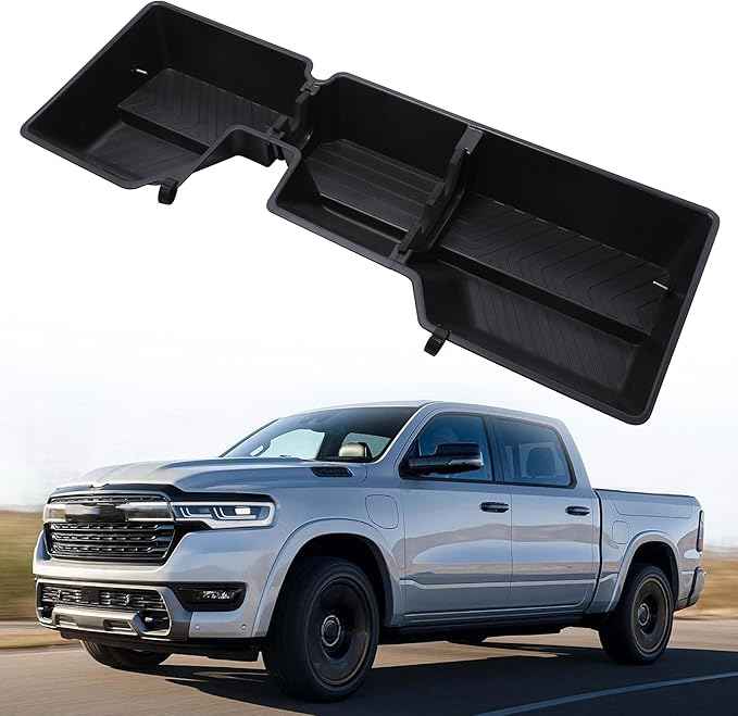 POPSTORE Rear Under Seat Storage Box Compatible with 2019-2026 Dodge Ram 1500 Crew Cab Heavy-Duty Truck with a Baffle Under Seat Organizer Box