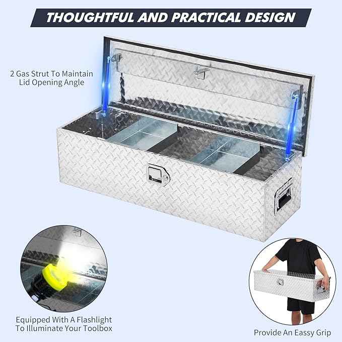 Aluminum Truck Tool Box for Pickup Truck Bed RV Toolbox Truck Bed Toolboxes Heavy Duty Waterproof Truck Storage Organizer Chest with Handle and Lock, 39 x 13 x13 Inch