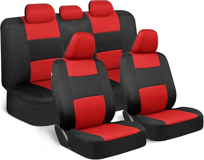 BDK PolyPro Red Car Seat Covers Full Set with 4-Piece Car Floor Mats - Two-Tone Seat Covers for Cars with Carpet, Interior Covers for Auto Truck Van SUV