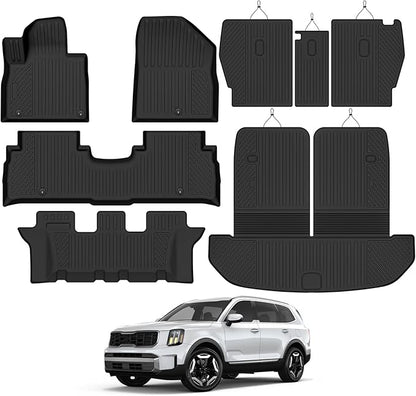 Custom Fit Floor Mats for Kia Sorento 2016-2020 7 Seats, All Weather TPE Floor Liners with Trunk Mat & Backrest Protectors, Odorless Full Set Interior Accessories