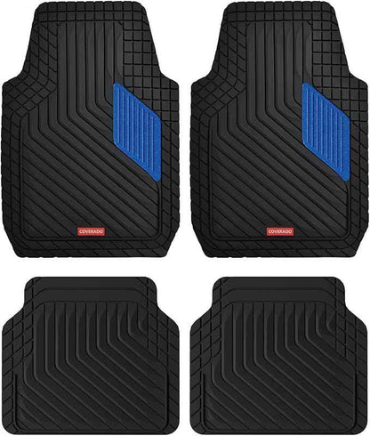 Coverado Car Floor Mats Full Set – Heavy-Duty PVC Floor Mats with Metallic Heel Pad, All-Weather Protection for Front & Rear, Non-Slip Backing, Easy-Clean Interior Liners，Blue