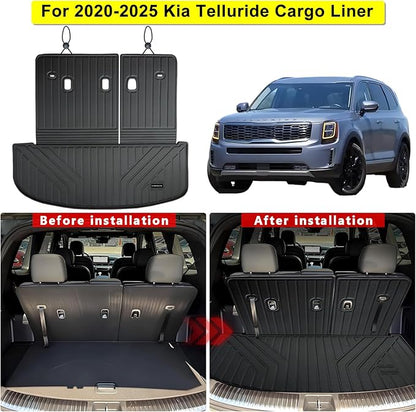 Cargo Liner with Backrest Mats for 2020-2025 Kia Telluride 7/8 Seats, TPE Protectors Full Set Fit for Kia Telluride Accessories Back