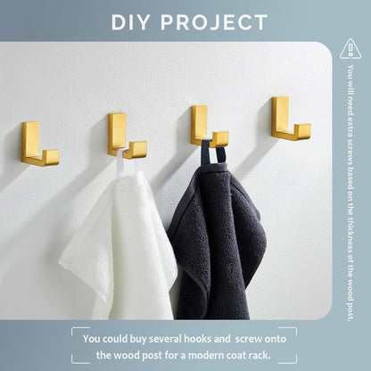 Angle Simple Towel Hook Brushed Gold 2 Pack, 304 Stainless Steel Robe Hook for Bathroom