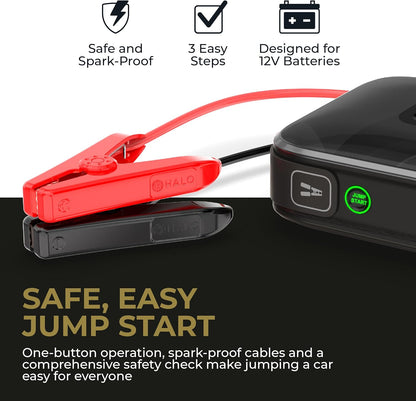 HALO Bolt Ultimate 3 Portable Car Battery Jump Starter | 130 PSI Air Compressor, 55.5Wh USB Power Bank, Large Display, Emergency Floodlight & Charger, Jumps Cars SUVs & Trucks, Inflates Tires — Yellow