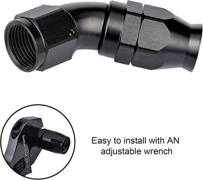 EVIL ENERGY 12AN 45 Degree PTFE One Piece Full Flow End Hose Fitting Aluminum Black
