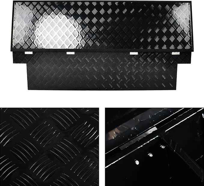 69 Inch Black Heavy Duty Aluminum Tool Box Wide Utility Trailer Stripes Plated 5 Bar Tread for Pick Up Truck Bed RV ATV Organizer Trailer Storage ToolBox w/Lock and Keys (69"X20"X17.5")