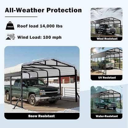 20x20FT Heavy Duty Metal Carport - Reinforced Galvanized Carport Canopy for All-Weather Shelter, Enhanced Wind Resistance for Boats, Cars, Trucks, and Tractors