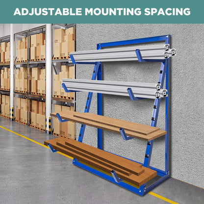 Yeeoy 4 Tier Steel Horizontal Lumber Storage Rack, Heavy Duty Pipe Organizer Shelf, Adjustable Bar Storage Cantilever Rack for Garage Workshop Shed Basement, 2000lbs Load Capacity, Blue