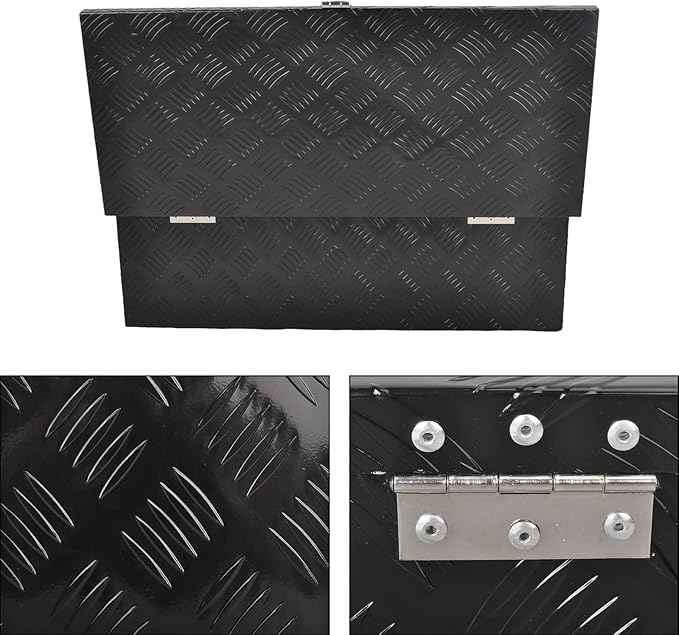 30 Inch Black Aluminum Tool Box 5 Bar Tread Chest Box Flatbox for Truck Car Outdoor Trailer Pickup Underbody RV ATV Storage Bed ToolBox w/Lock Side and Keys(30"X13"X10"),Black-30 Inch