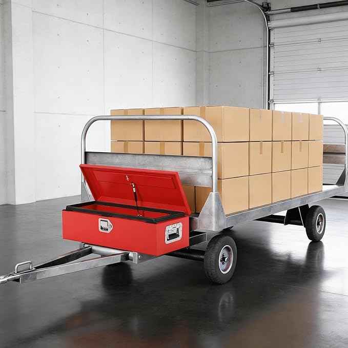 Heavy Duty Steel Metal Tool Box for Truck Bed, 20" Lockable Pickup Truck Tool Box with Gas Struts, Weatherproof Crossbed Storage Chest, Diamond Plate Truck Bed Tool Box for Trailer, RV, Work Truck