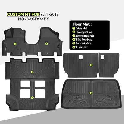 Tongama-Floor Mats for 2011-2017 Honda Odyssey, All Weather TPE Floor Liners and Trunk Mat and Backrest Mats Protectors for Honda Odyssey Waterproof Interior Accessories