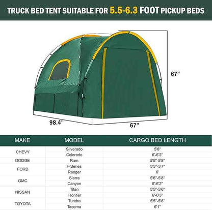 Pickup Truck Tent with Awning Shade,Waterproof PU5000mm Oxford for 5.5-6.3 FT Truck Bed for Camping Travel Outdoor Activities for Chevy Silverado 1500,Ram 1500/Dakota,F150,GMC 1500,Titan,Tundra(Green)