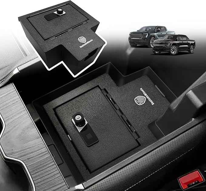 VaultsOnWheels for 2026 2025 2024 Chevrolet Silverado EV/GMC Sierra EV Center Console Storage Hidden Console Storage Interior Vault LockBox Anti-Theft Biometric Fingerprint Lock