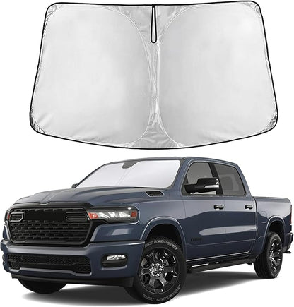 EcoNour Windshield Sun Shade Compatible for Dodge RAM 1500 2019–2026 | Pickup Truck Front Window Sunshade | Foldable 4-Layer Sun Visor Protector | UV & Heat Blocking | Keeps Cabin Cooler
