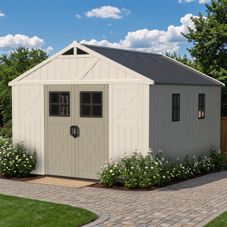 10x12 FT Resin Outdoor Storage Shed with Floor and Skylight
