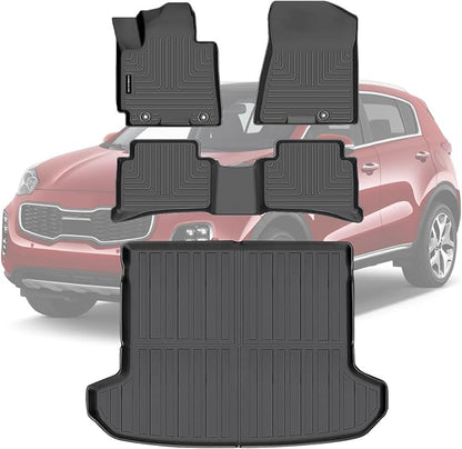 Floor Mats & Trunk Mats for 2017-2022 Kia Sportage (Gas ONLY), TPE All Weather Protection 2 Rows Car Floor Liners Accessories (Cargo Tray in Upper Deck Position)