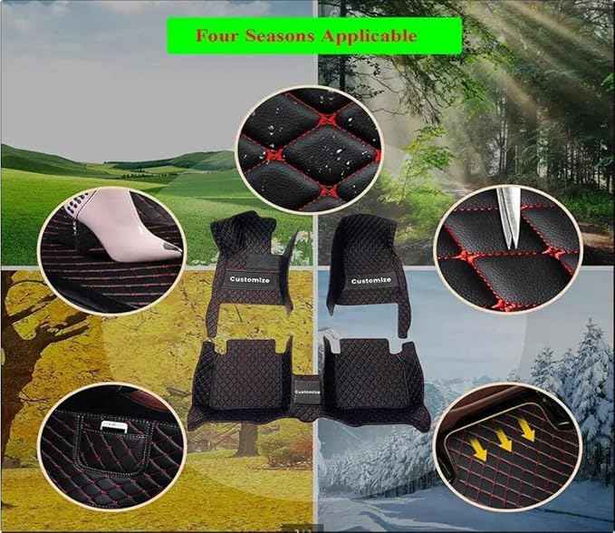 MAEVEN Customized Leather car Floor mats Suitable for 99% of car Models All-Weather Protection Waterproof Anti Slip Men's Women's car Liners (Red Stripe 3)