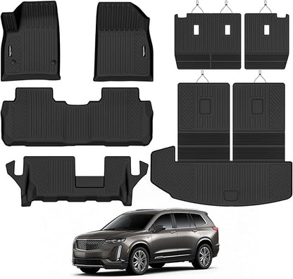 Tongama-Floor Mats for 2020-2026 Cadillac XT6 7 Seats with Bench Seats, All Weather TPE Floor Liners & 2nd Backrest Mats & Trunk Mat with Backrest Mat for Cadillac XT6 Waterproof Interior Accessories