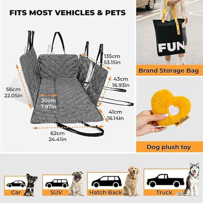 FUNNY FUZZY Dog Car Seat Cover, Back Seat Extender for Dogs - 420Lb Hard Bottom Waterproof Pet Car Seat Cover, 600D Heavy Duty Pet Hammock with Non-Slip Bottom for Cars, SUV, Trucks