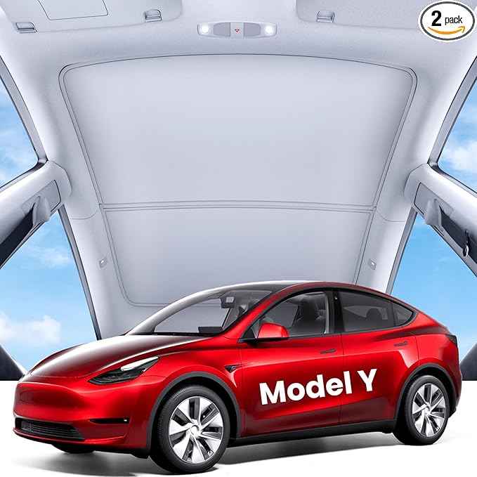 REEVAA Upgraded Tesla Model Y Sunshade Roof [No Gaps, No Sagging] Tesla Y Accessories Heat Insulation Foldable Glass Sunroof Cover for Model Y 2020-2024, 2PCS, Gray
