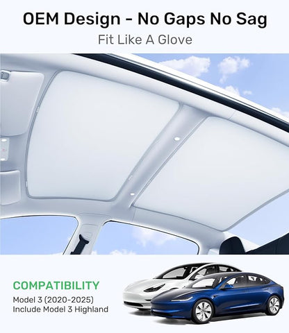 Zanch 2025 Tesla Model 3 Sunshade Roof [No-Sag, Heat Insulation] No Gaps Foldable Roof Glass Sun Shade for for Tesla Model 3 2020~2026 Highland Accessories