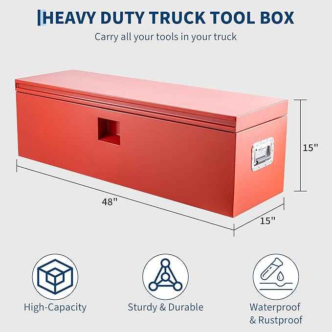 Truck Bed Tool Box Heavy Duty Steel Toolbox with Hydraulic-Assisted Lid, Drill-Proof Lock & Weatherproof Seal, Universal Mount for Pickup, Truck Bed, RV, Trailer