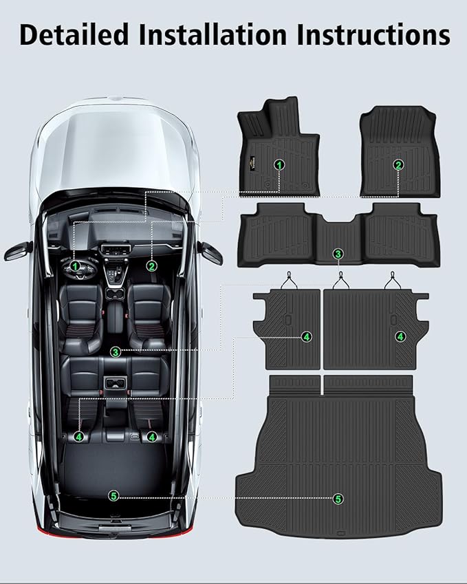 Floor Mats Custom for Toyota RAV4 Hybrid 2026 (Not for Cargo Area with Subwoofer) (Not for Phev) Trunk Mat with Backrest Mat All Weather TPE Full Set Cargo Liners for RAV-4 2026 Accessories, Black
