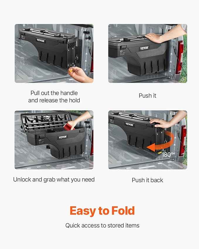 VEVOR Truck Bed Storage Box, Lockable Lid, Waterproof ABS Wheel Well Tool Box 6.6 Gal/20 L with Password Padlock, Compatible with Dodge Ram 1500 2019-2021, Passenger Side, Black