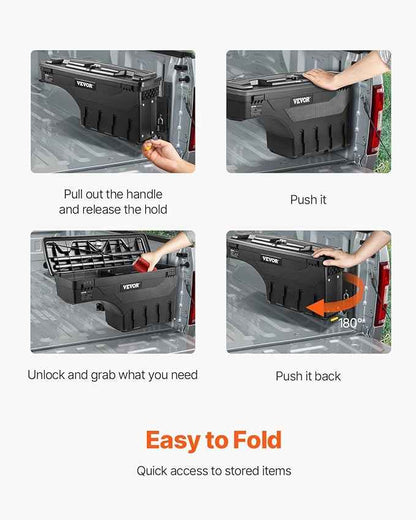 VEVOR Truck Bed Storage Box, Lockable Lid, Waterproof ABS Wheel Well Tool Box 6.6 Gal/20 L with Password Padlock, Compatible with Dodge Ram 1500 2019-2021, Passenger Side, Black