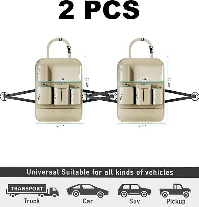 GMQ Backseat Car Organizer with Touch Screen,Protectors Kick Mats Travel Accessories for Kids,Multifunctional Seat Back Organizer Car Travel Organizer Accessories (Beige, 2PCS)