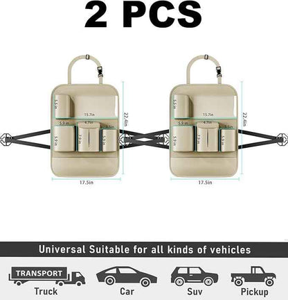 GMQ Backseat Car Organizer with Touch Screen,Protectors Kick Mats Travel Accessories for Kids,Multifunctional Seat Back Organizer Car Travel Organizer Accessories (Beige, 2PCS)