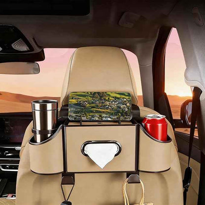 Back Seat Car Organizer,4 in 1 Multifunctional Car Back Seat Storage Box with Drink Cup Holder Tissue Box, for Hold Phone,Snacks, Drinks, Handbag-Meter