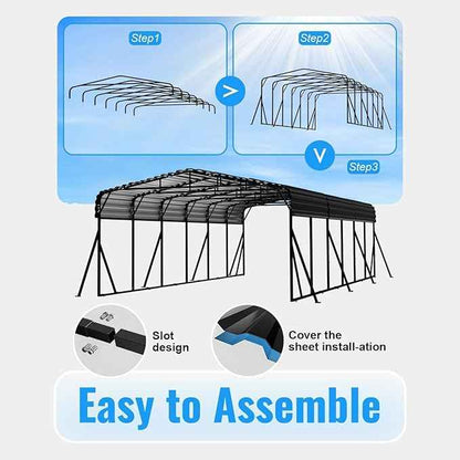 20x30FT Metal Carport, Heavy Duty Car Port Canopy with Metal Roof and Frame, Extra Large Carports Withstand Strong Wind or Heavy Rain, Suitable for Parking Pickup, Boat, Car, and Tractor