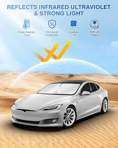 Windshield Sun Shade for 2021-2025 2026 Tesla Model S Plaid Sunshade (NOT for Model S) Accessories Side Rear Window Shade Cover Sun Visor Shield Privacy Protection Keep Vehicle Cool Black 8PCS