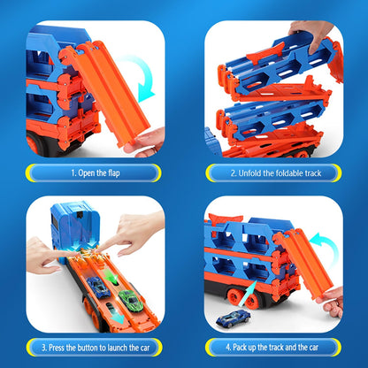 Toy Truck for Kids,Transport Truck with Cars,Garage Storage Toy,Portable Foldable Truck Toy with 59-FT Race Track and 8 Die-Cast Cars,Kids Toys Xmas Gifts for Age 3 4 5 6+ Years Old Boys Girls
